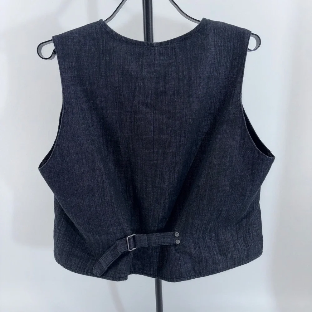 Chef Works Urban Collection Mens Large Black Denim Vest Paisley Lining Cinch Bk